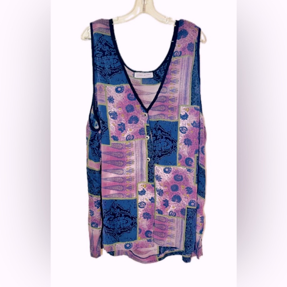 Vintage Sharon Anthony Patchwork Vest Tunic Top Boho Artsy Button Front Plus 2X